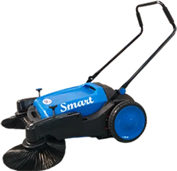 Varredeira mecânica manual Smart, azul e preta, com cabo em U e escova lateral